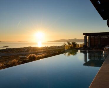Infinity pool at sunset at Villa Alabaster, Kounoupas, Mykonos