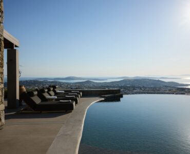 Infinity pool with Aegean sea view at Villa Sunstone, Kounoupas, Mykonos