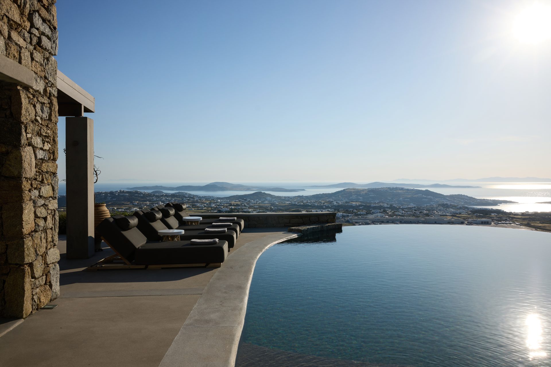 Infinity pool with Aegean sea view at Villa Sunstone, Kounoupas, Mykonos