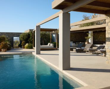 Private pool and stone villa at Villa Ammolite, Kounoupas, Mykonos