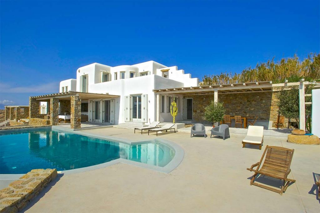 White villa beside the pool at Villa Odius, rental villa in Ornos, Mykonos