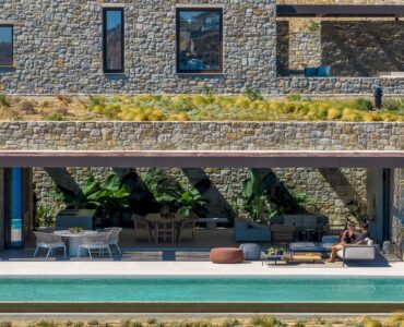 Stone villa with planted roof and natural garden at Aether Private Retreat - Grand Villa, Aleomandra, Mykonos