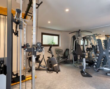 Indoor gym with cardio and weight equipment at Aether Private Retreat - Ground Floor, Aleomandra, Mykonos