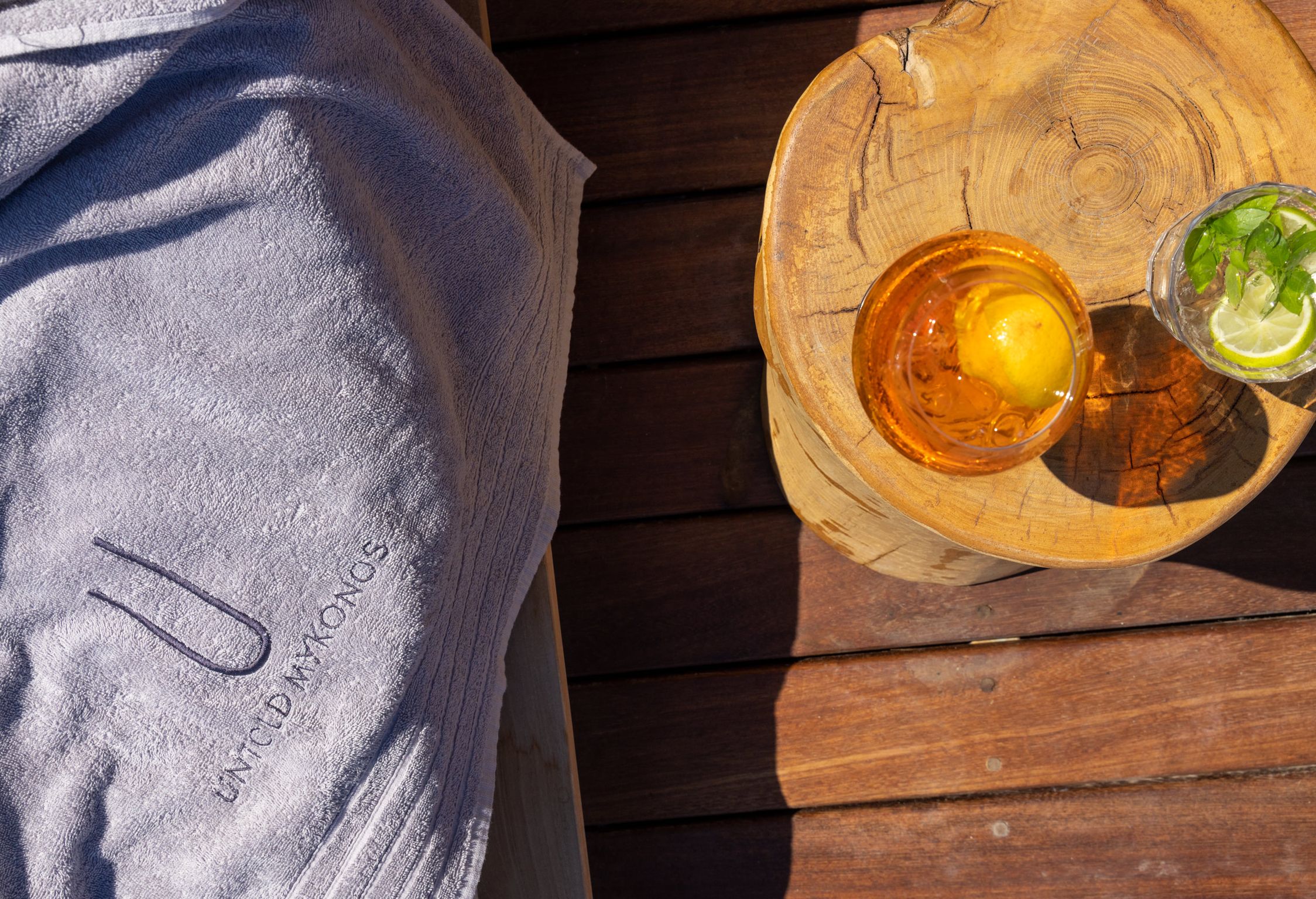 Refreshing drinks served on the terrace at Aether Private Retreat - Upper Floor, Aleomandra, Mykonos