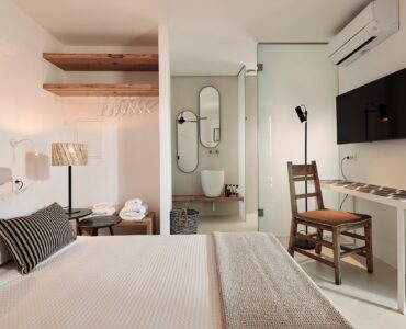 Independent guest room on the lower level at Bali Sea Front Villa in Ftelia, Mykonos