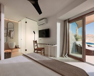 Independent guest room on the lower level at Bali Sea Front Villa in Ftelia, Mykonos