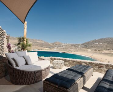 Independent guest room on the lower level at Bali Sea Front Villa in Ftelia, Mykonos