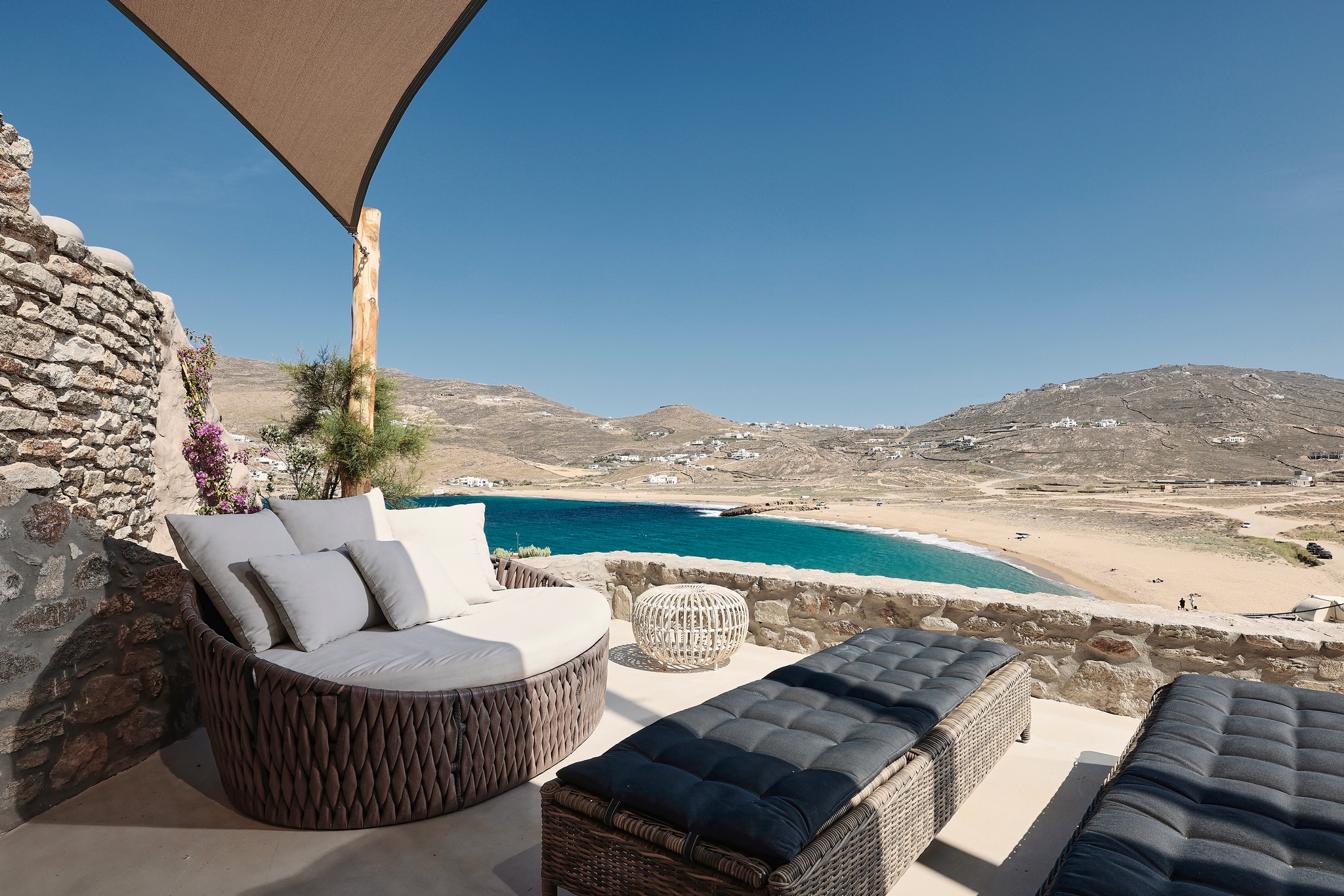 Independent guest room on the lower level at Bali Sea Front Villa in Ftelia, Mykonos