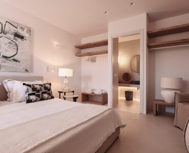 Independent guest room on the upper level at Bali Sea Front Villa in Ftelia, Mykonos
