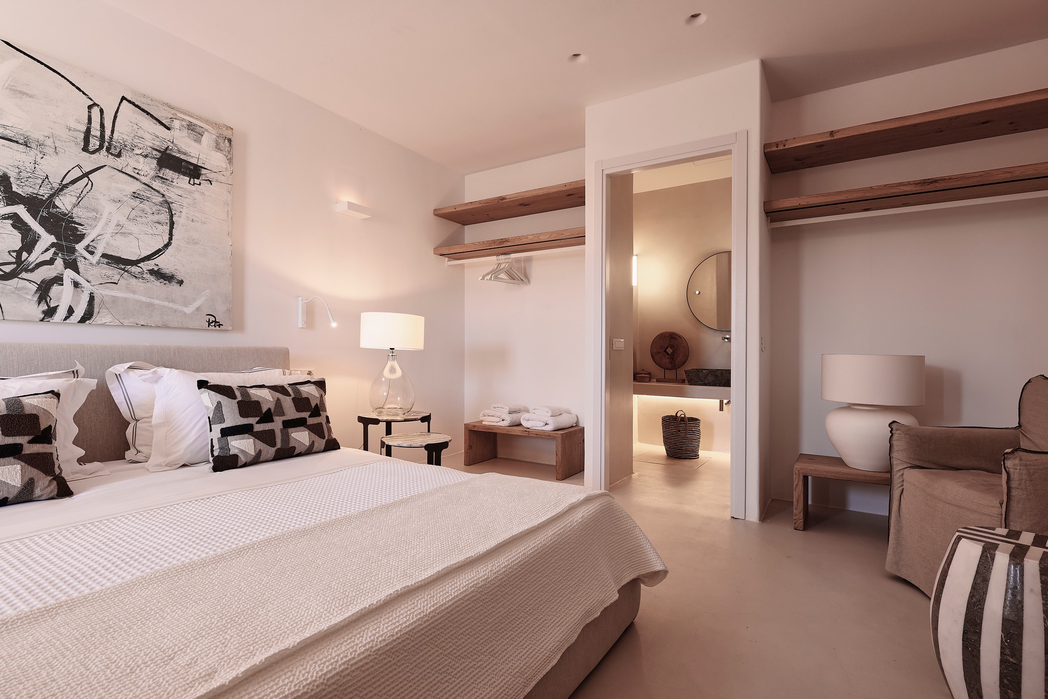 Independent guest room on the upper level at Bali Sea Front Villa in Ftelia, Mykonos