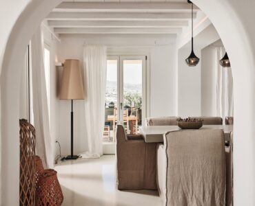 Indoor dining area at Bali Sea Front Villa in Ftelia, Mykonos