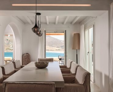 Indoor dining area at Bali Sea Front Villa in Ftelia, Mykonos