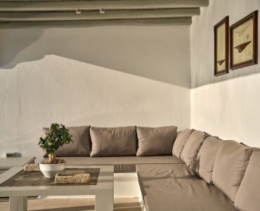 J-View Villa, Agios Lazaros, Mykonos – lounge with corner sofa