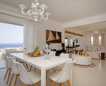Dining area with sea view at Maison Haute in Aleomandra, Mykonos