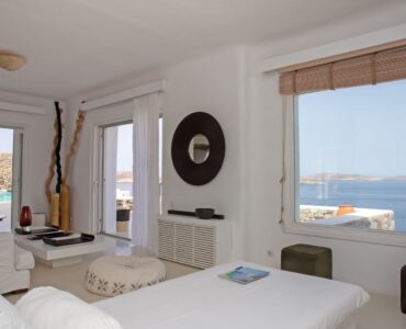 Bedroom with sea view at Maison Haute in Aleomandra, Mykonos