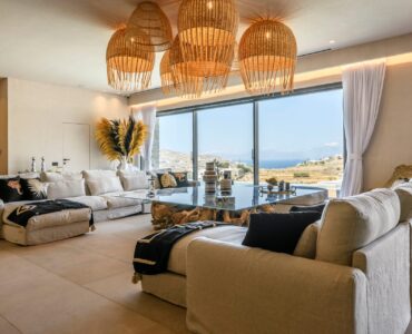 Living room at Muse Mansion in Agios Lazaros, Mykonos