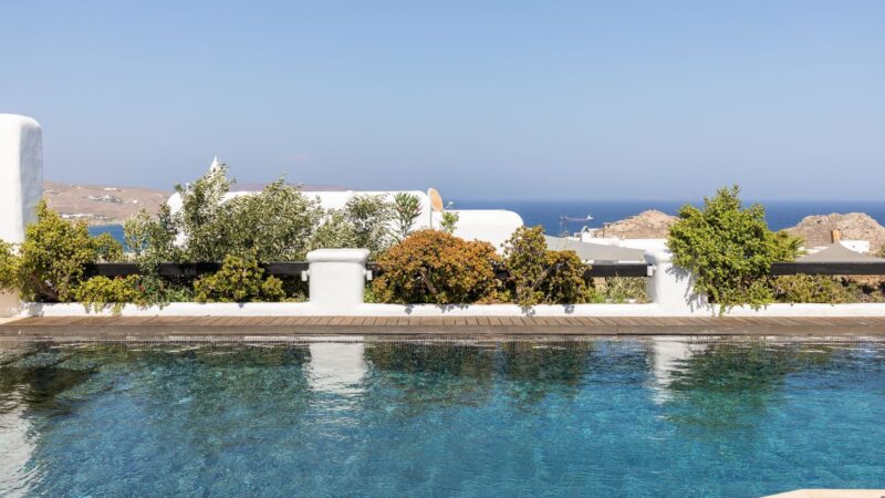 Private pool with sea view at Platinum Deluxe Villa in Kalafatis, Mykonos