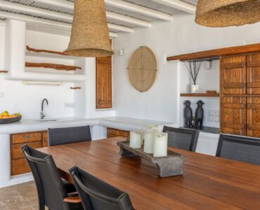 Dining table at Platinum Deluxe Villa in Kalafatis, Mykonos