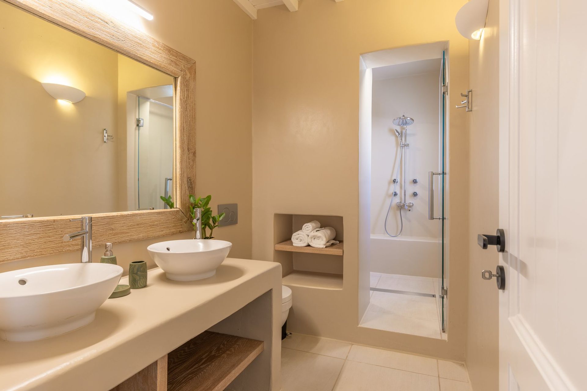 Bathroom with double basin at Platinum Deluxe Villa in Kalafatis, Mykonos