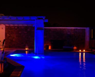 Pool at night at Platinum Deluxe Villa in Kalafatis, Mykonos