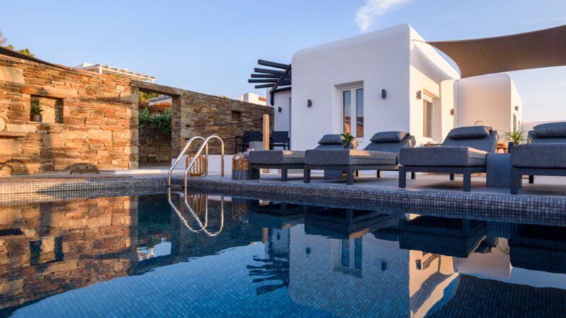 Private pool and villa at Platinum Junior Villa in Kalafatis, Mykonos
