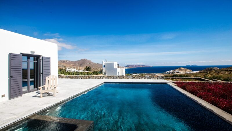 Private pool with sea view at Platinum Senior Villa in Kalafatis, Mykonos