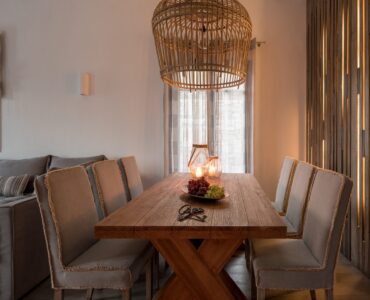 Living and dining area at Platinum Senior Villa in Kalafatis, Mykonos