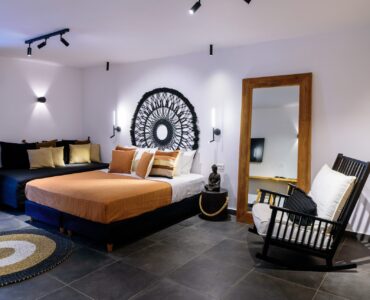 Double bedroom at Platinum Senior Villa in Kalafatis, Mykonos