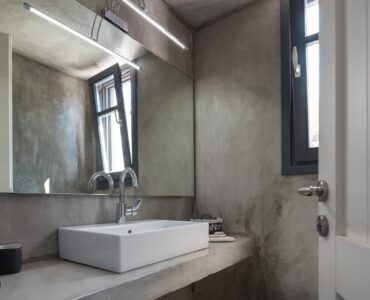 Bathroom with vessel basin at Platinum Senior Villa in Kalafatis, Mykonos