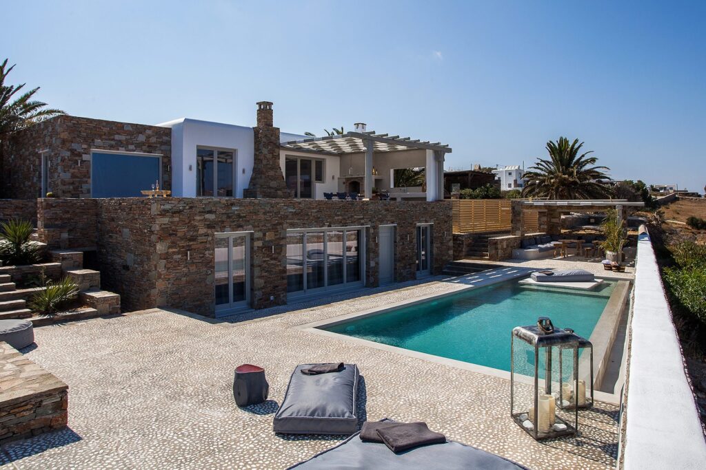 Private pool and stone-built villa at Platinum Superior Villa in Kalafatis, Mykonos