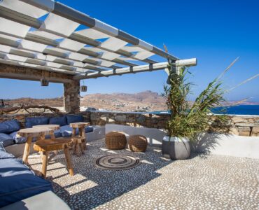 Pergola lounge with sea view at Platinum Superior Villa in Kalafatis, Mykonos