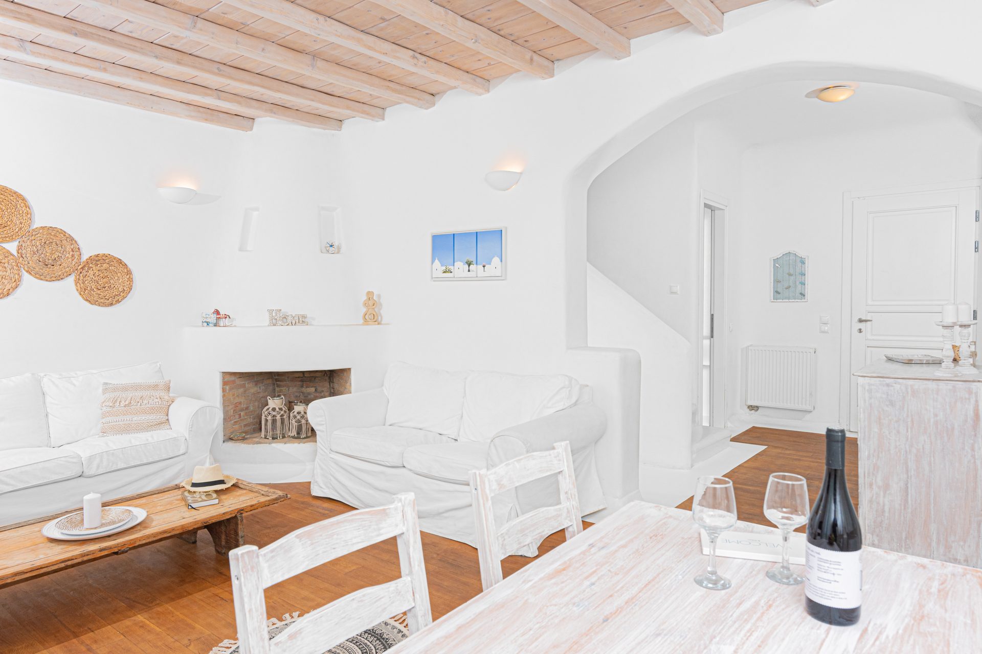 Living and dining area at Tranquil Villa 5 in Kalafatis, Mykonos
