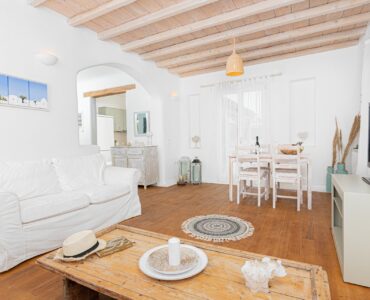 Living room with sofas at Tranquil Villa 5 in Kalafatis, Mykonos