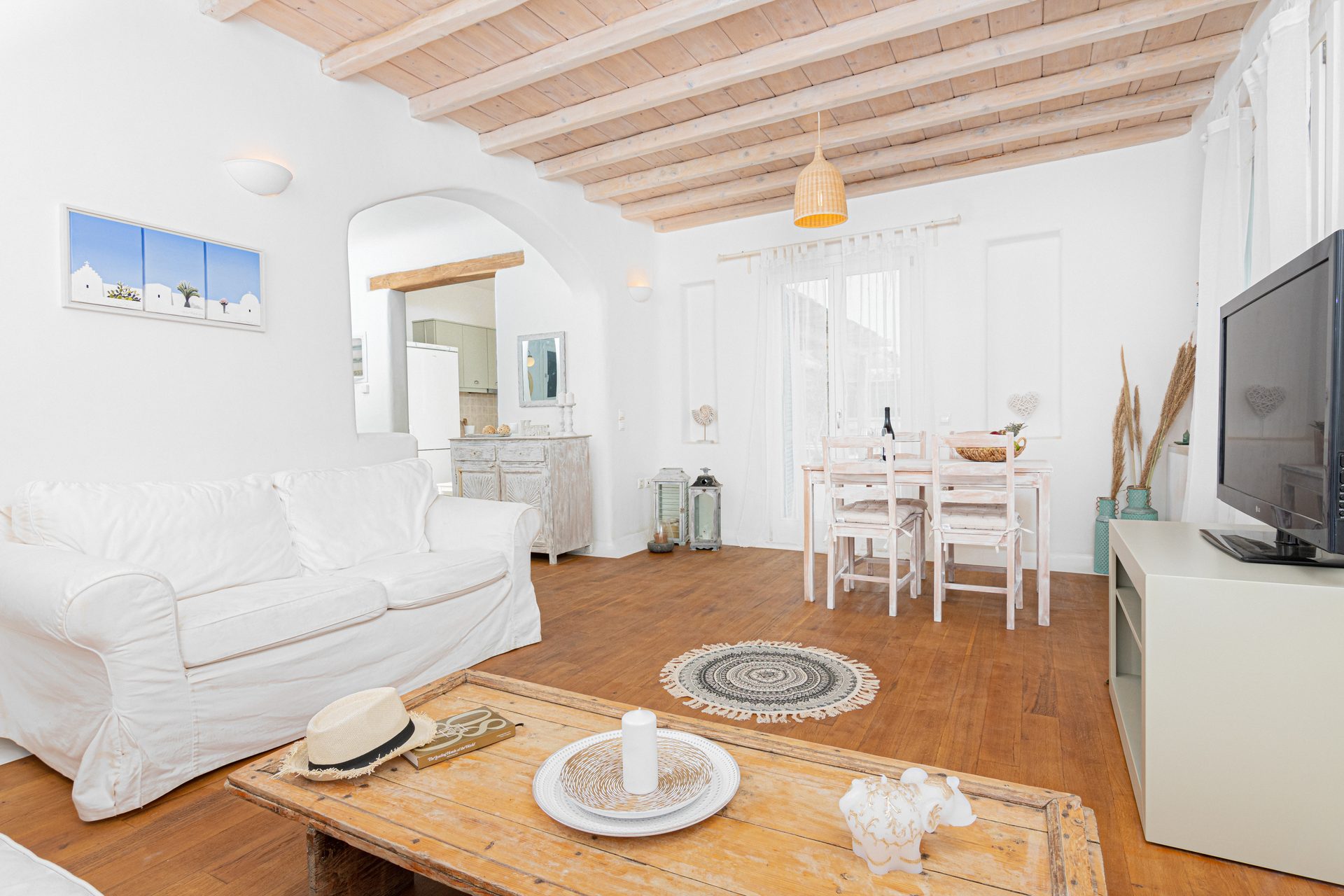 Living room with sofas at Tranquil Villa 5 in Kalafatis, Mykonos