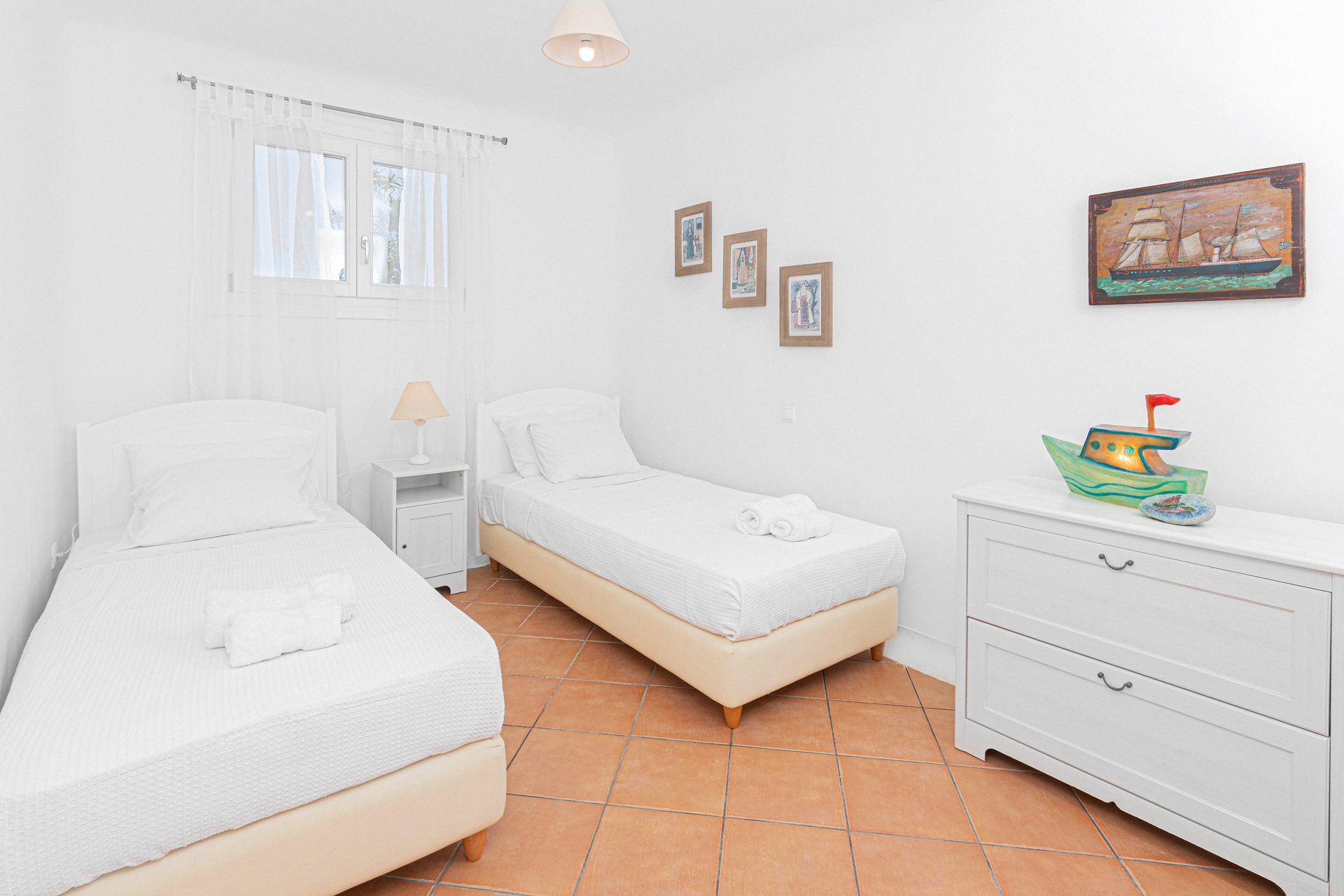 Twin bedroom at Tranquil Villa 5 in Kalafatis, Mykonos