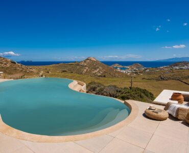 Pool and countryside view at Tranquil Villa 5 in Kalafatis, Mykonos