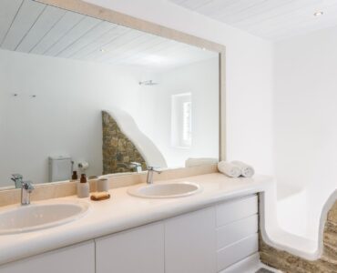 Bathroom with double vanity at Villa Alkioni in Agios Lazaros, Mykonos