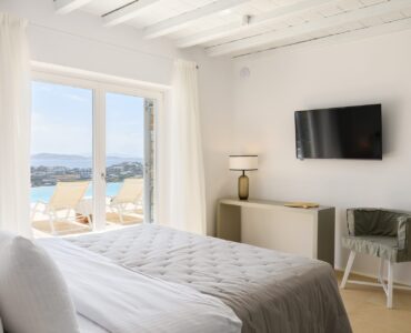 Bedroom with sea view at Villa Alkioni in Agios Lazaros, Mykonos