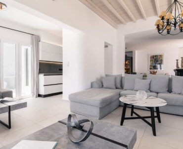 Living room at Villa Aquablue in Agios Lazaros, Mykonos