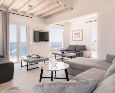 Living area at Villa Aquablue in Agios Lazaros, Mykonos