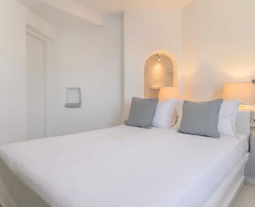 Double bedroom at Villa Aquablue in Agios Lazaros, Mykonos