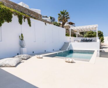 Pool and pergola at Villa Aquablue in Agios Lazaros, Mykonos