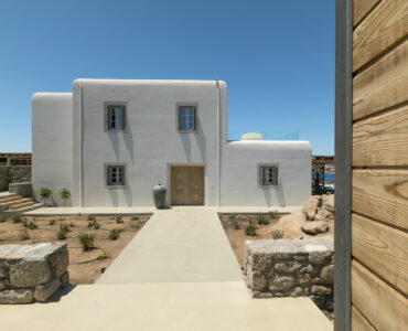 Main house entrance path at Villa Arion in Aleomandra, Mykonos