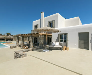 Terraces around the main house at Villa Arion in Aleomandra, Mykonos