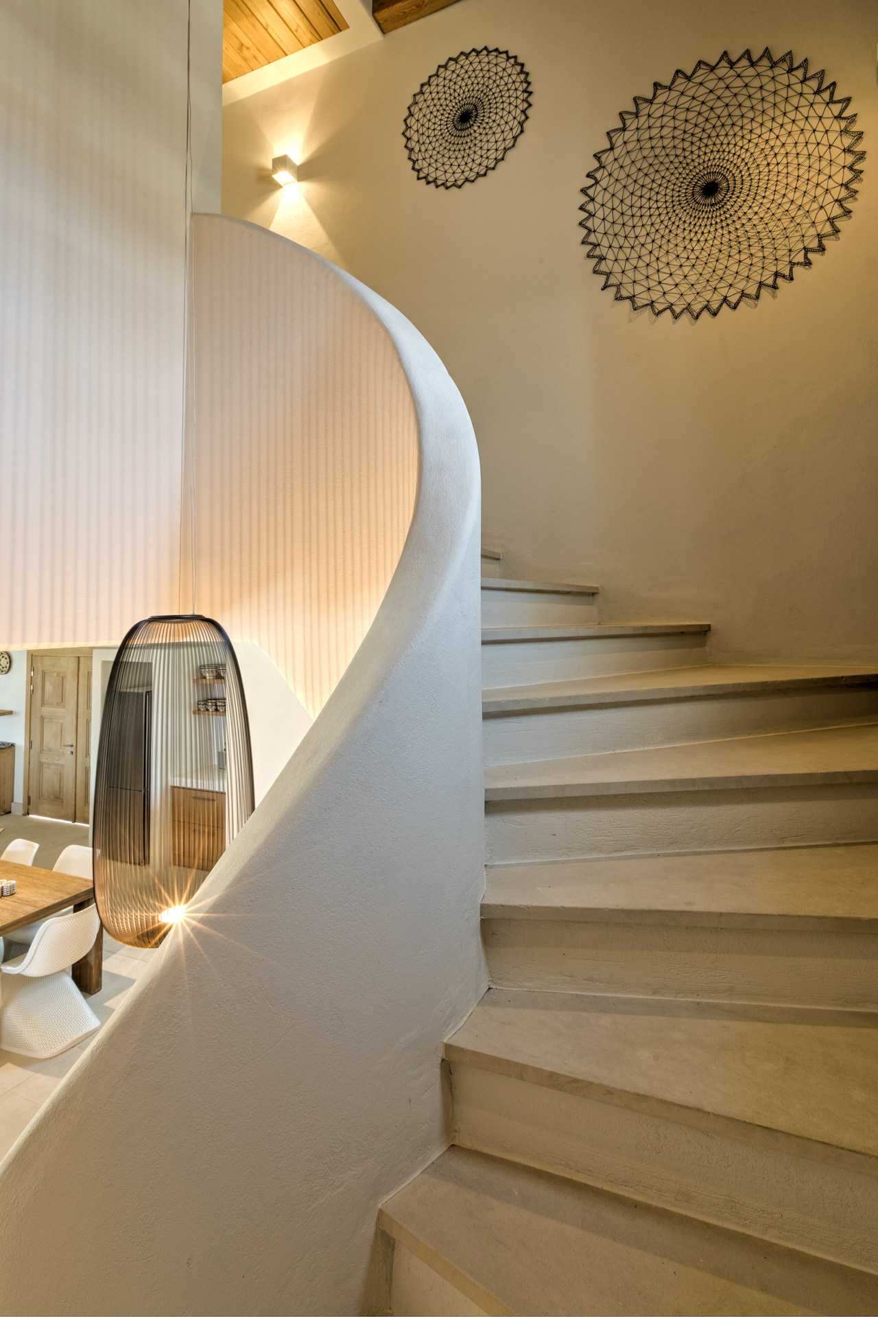 Curved staircase at Villa Arion in Aleomandra, Mykonos