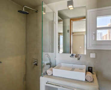 Guest room shower room at Villa Arion in Aleomandra, Mykonos