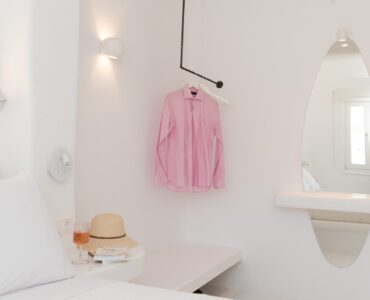 Bedroom with mirror niche at Villa Costa in Elia, Mykonos