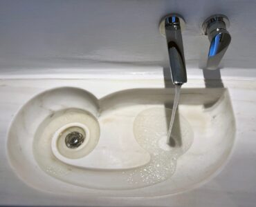 Seashell-shaped basin at Villa Costa in Elia, Mykonos
