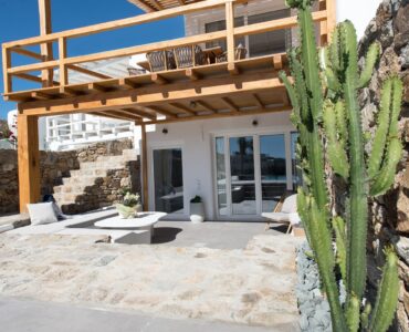 Terrace with cactus garden at Villa Costa in Elia, Mykonos