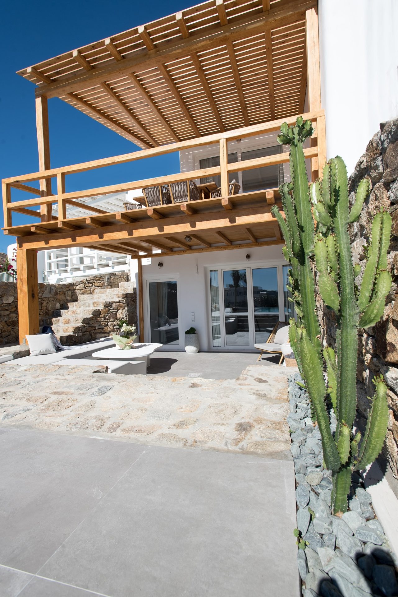 Terrace with cactus garden at Villa Costa in Elia, Mykonos
